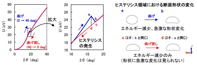 ヒステリシス領域における断面形状の変化